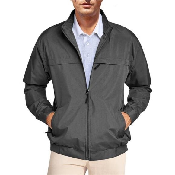 Men's Lightweight Full Zip Jackets Golf Stand Collar Bomber Windbreaker Outwear